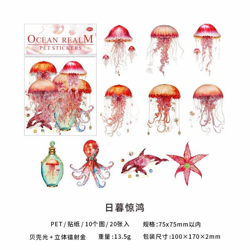 Ocean Land Series PET Stickers - Gilding Shell, Light Jellyfish, 20 Pcs - ViktaShop