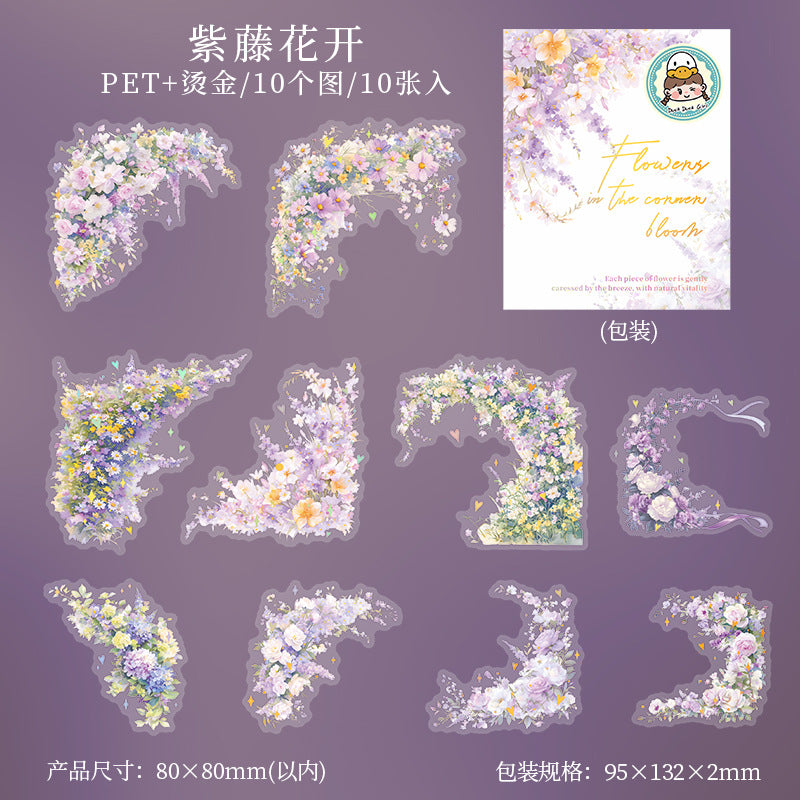 Snowy Bloom PET Stickers - Corner Flower Series, 6 Options - ViktaShop