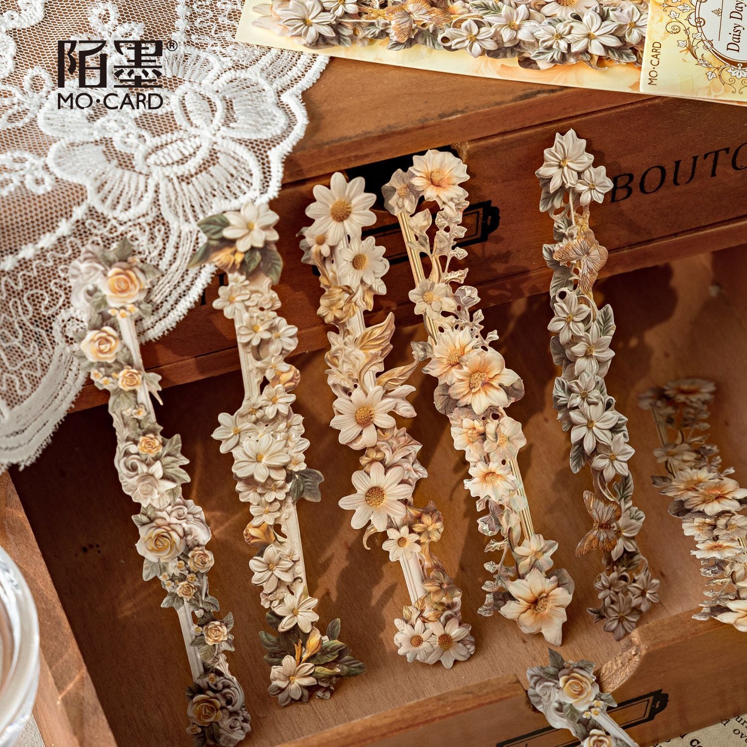 White Kraft Paper Relief Corner Stickers - Promenade Series, 6 Designs - ViktaShop