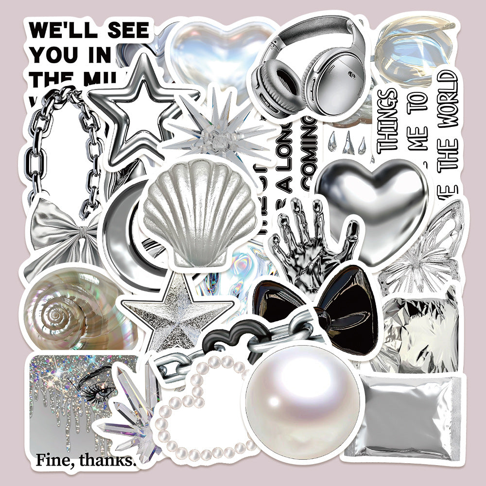 Silver Mood Stickers – Decorative Stickers, 30 Pcs - ViktaShop