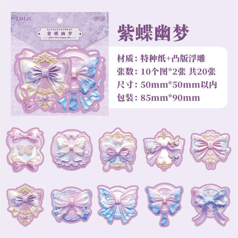 Revival Flower Language Series Relief Sticker Pack, 20 Sheets - ViktaShop