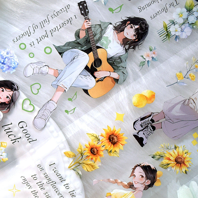 Modern PET Tape – Character Collage, Small Fresh Flowers - 2m - ViktaShop
