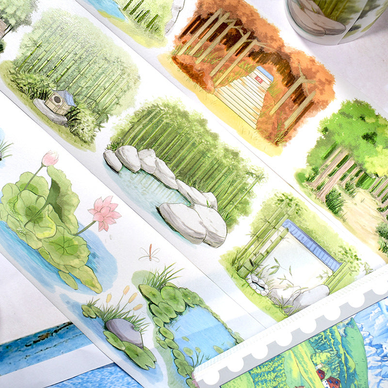 Vintage Landscape Scenery Tape - Retro Ancient Style Garden Culture - 2m - ViktaShop