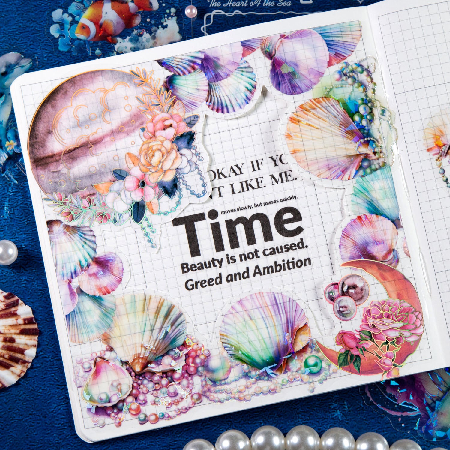 Sea Heart Series PET Stickers, Ocean Theme, 10 Pcs - ViktaShop