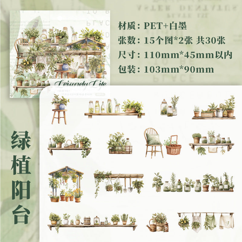 Paper PET Stickers - Leisurely Life Series, 30 Pcs - ViktaShop