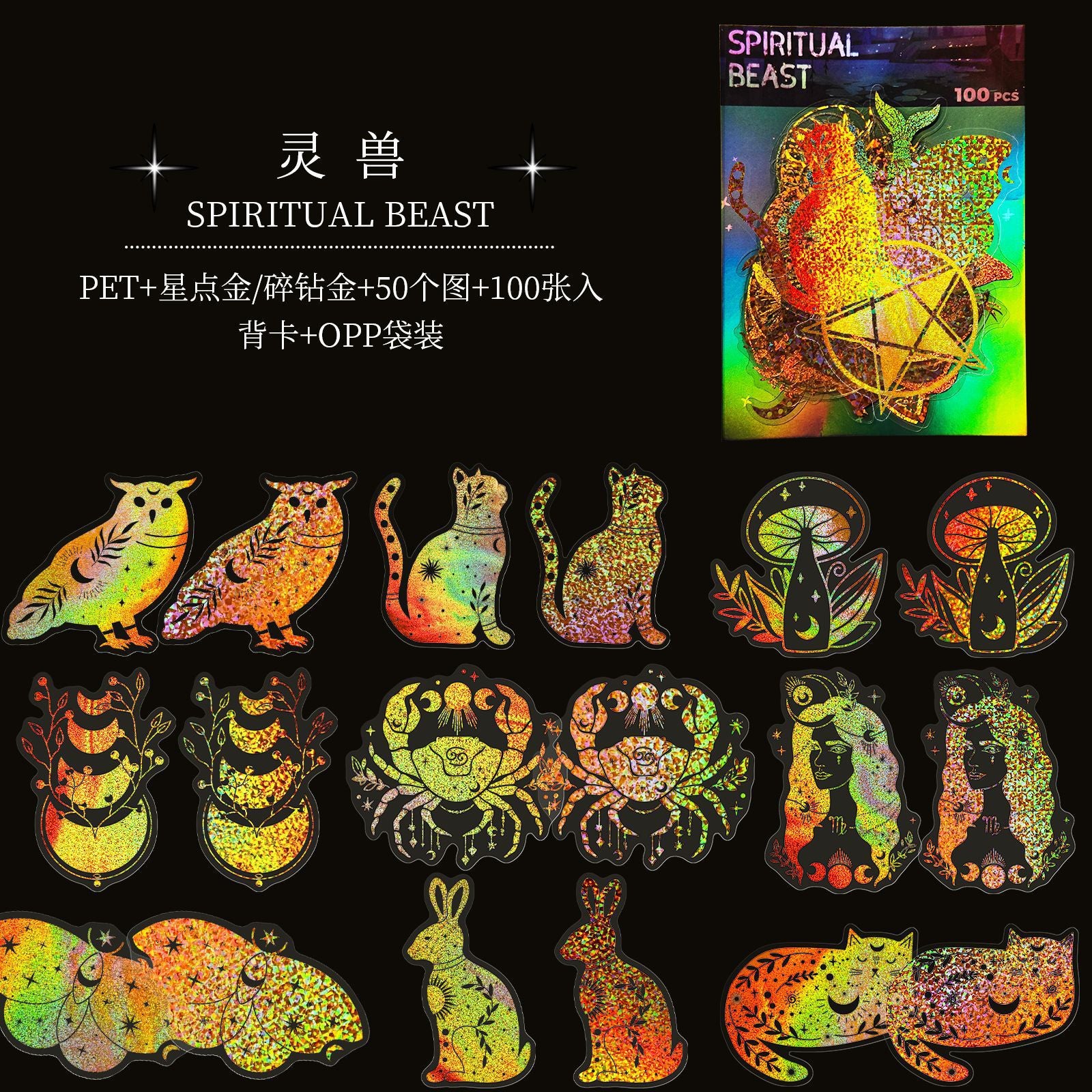 Retro Laser PET Stickers – Transparent Holographic, 100 Pcs - ViktaShop