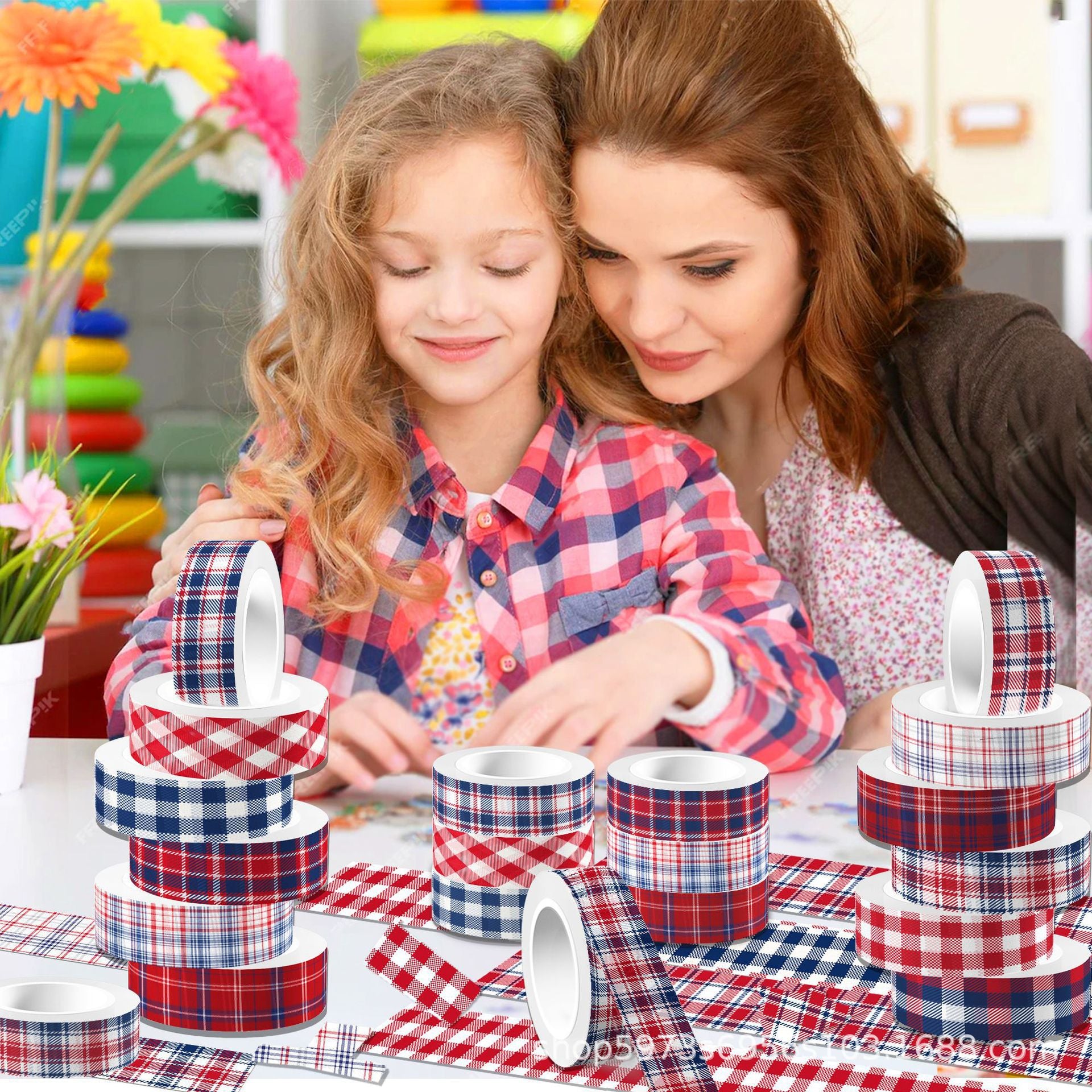 Plaid American Independence Day Washi Tape – Transparent Roll, 5m - ViktaShop