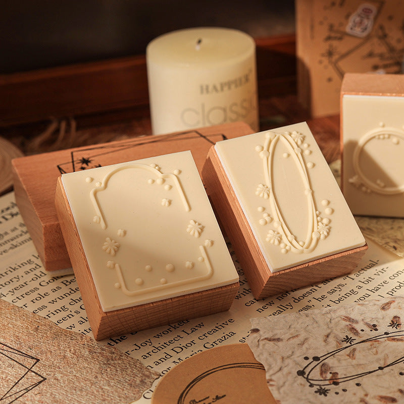 Retro Wooden Seal Set - Ink Mark & Decorative Borders, 2 Options - ViktaShop