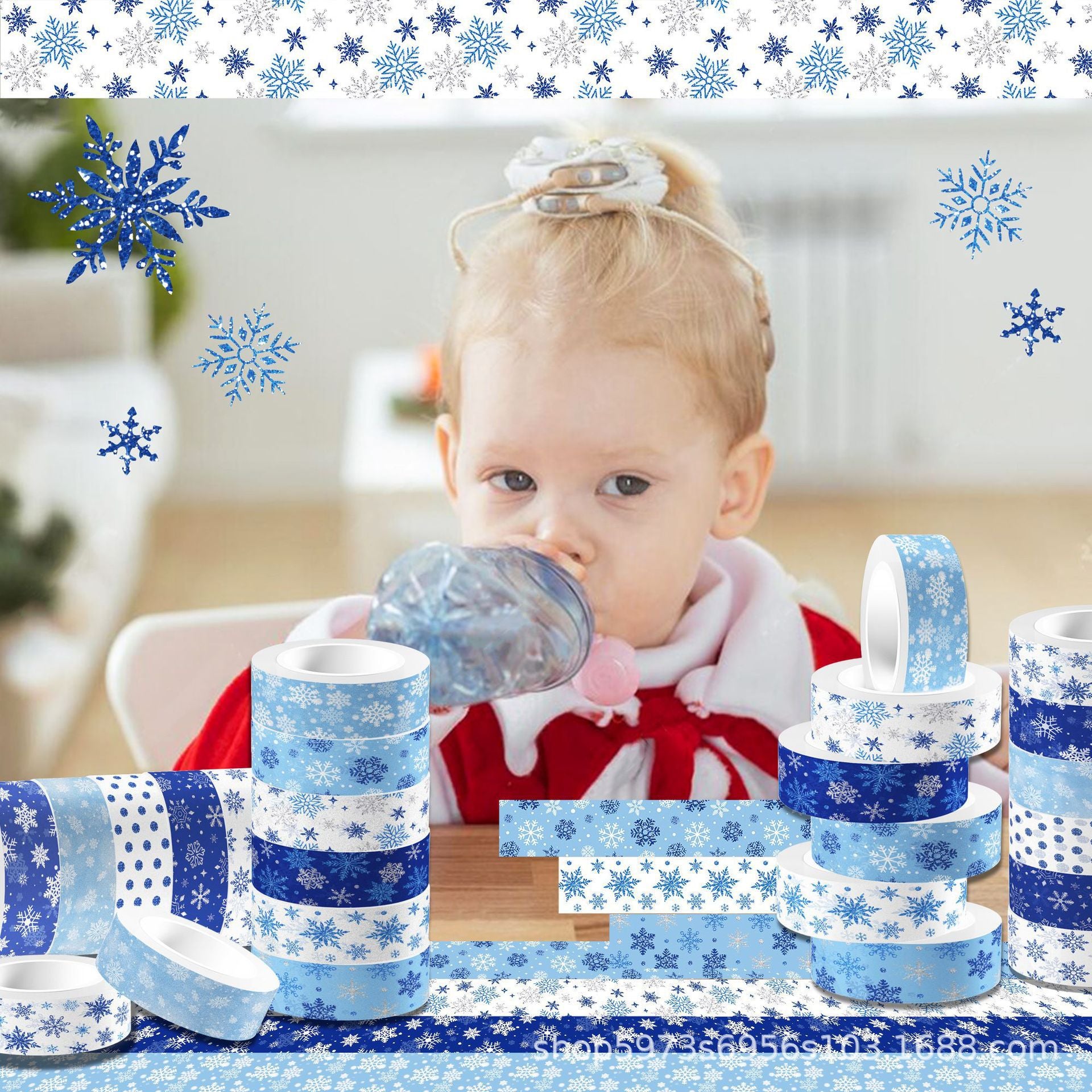 Snowflake Christmas Washi Tape – Winter Theme Roll, 5m - ViktaShop