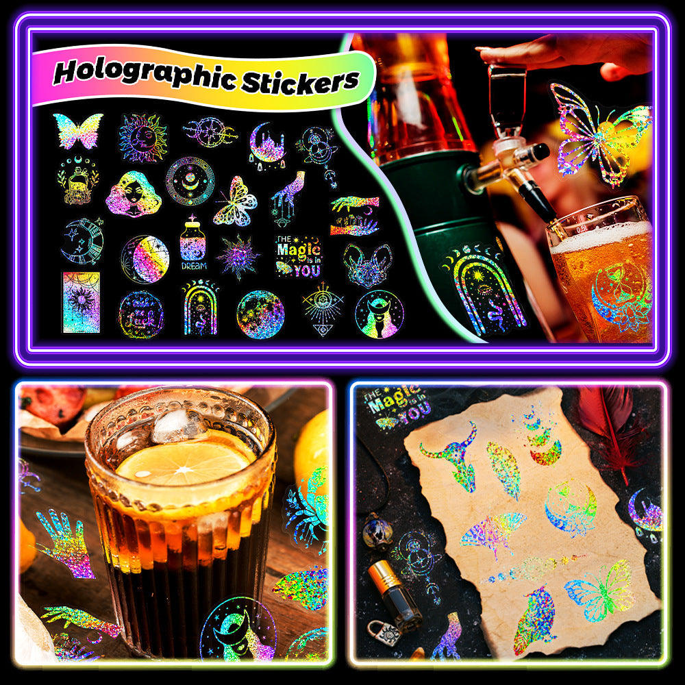 Retro Laser PET Stickers – Transparent Holographic, 100 Pcs - ViktaShop