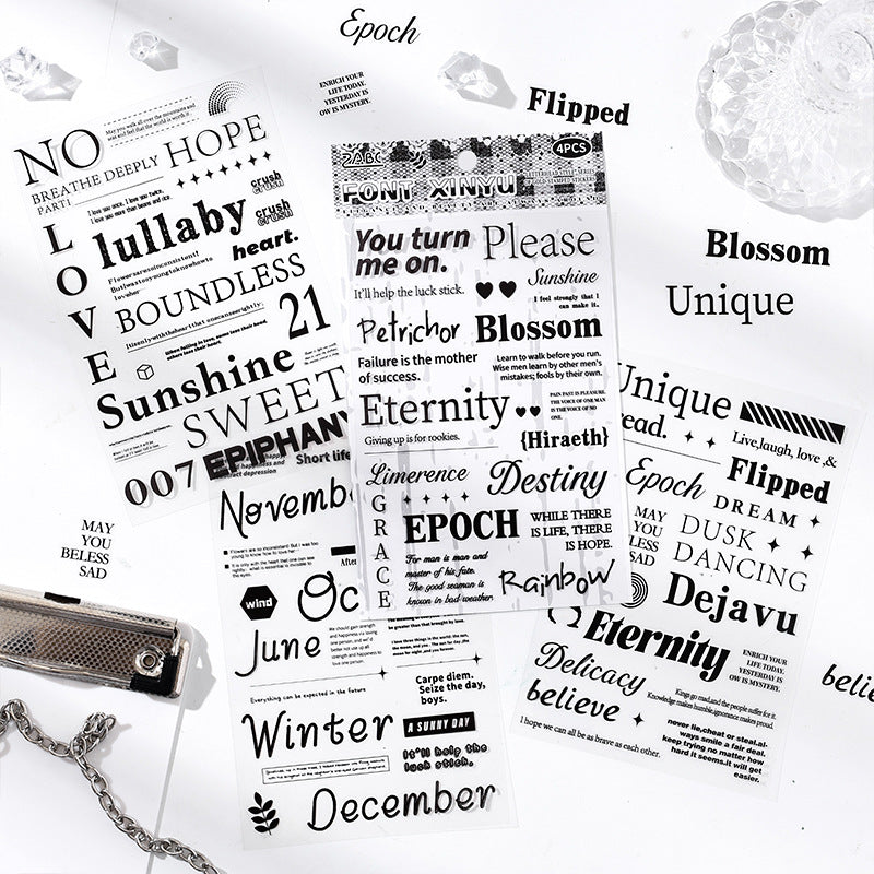 Collage Text Black and White Retro Stickers, 4 Pcs - ViktaShop