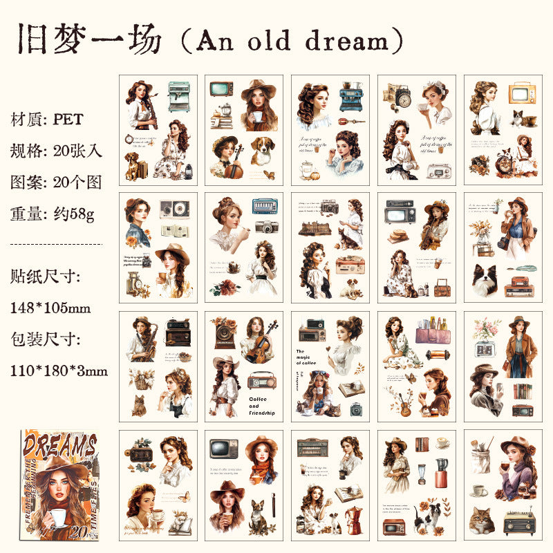 Retro PET Sticker Book - Retrospective Time Series - 20 pcs - ViktaShop