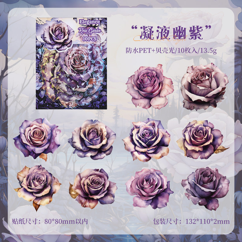 Dark Night Rose PET Stickers - Laser Shell Light Design - ViktaShop