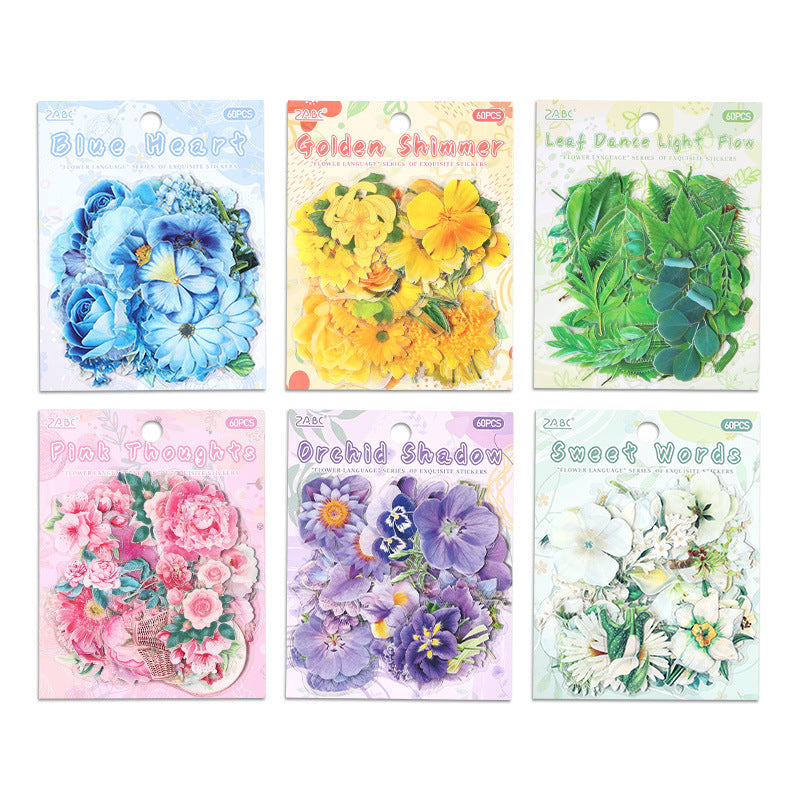 Leisurely Flower Transparent PET Stickers – Retro Flower & Leaf Design - ViktaShop