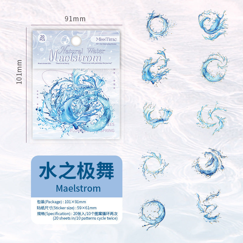 PET Stickers – Sea Wave & Water Drop DIY Decoration, 20 Pcs - ViktaShop