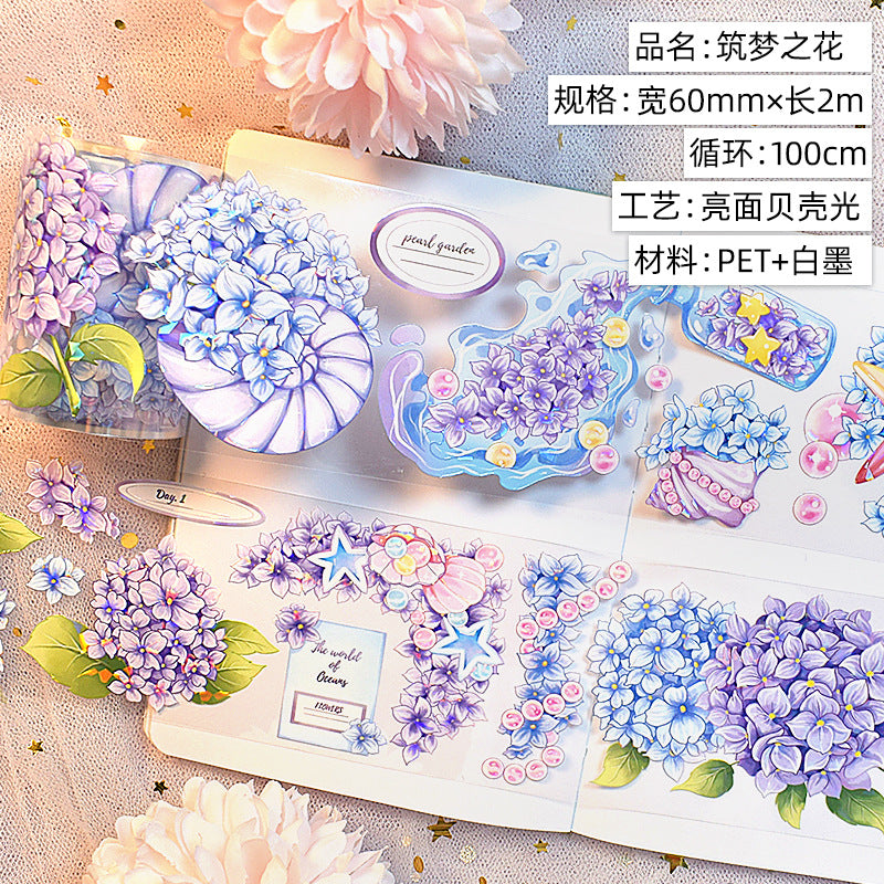 Modern Floral PET Tape - Decorative Flower Sticker Roll, 2m - ViktaShop