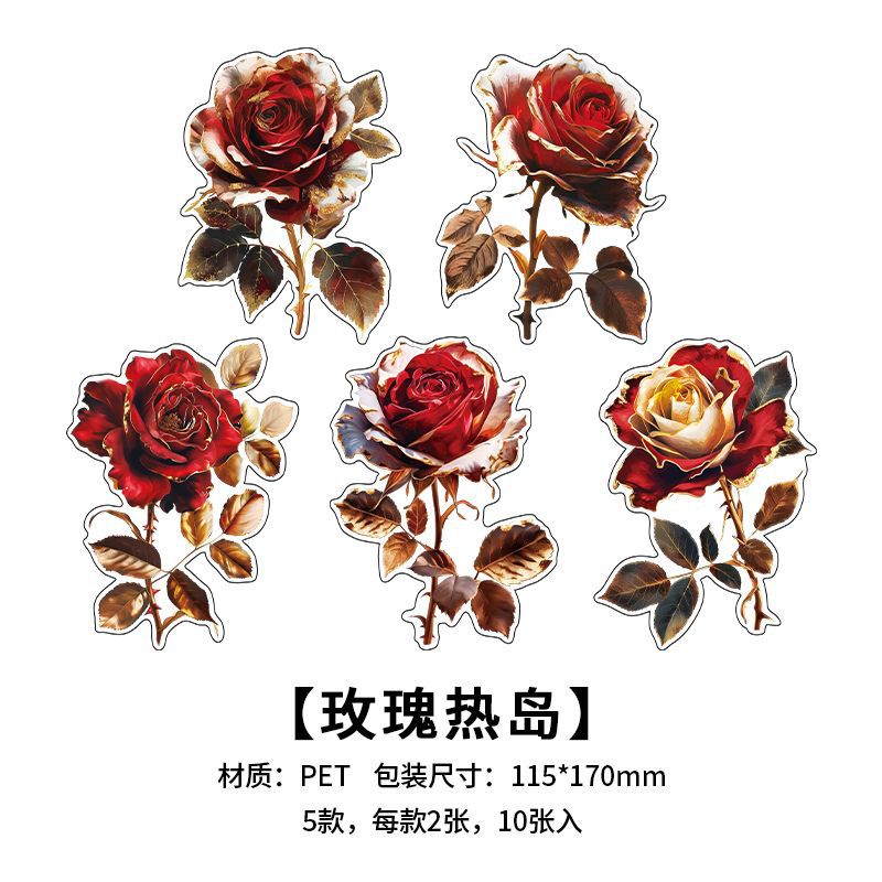 Dark Retro Floral Stickers PET Sticker Bag, 4 Options - ViktaShop