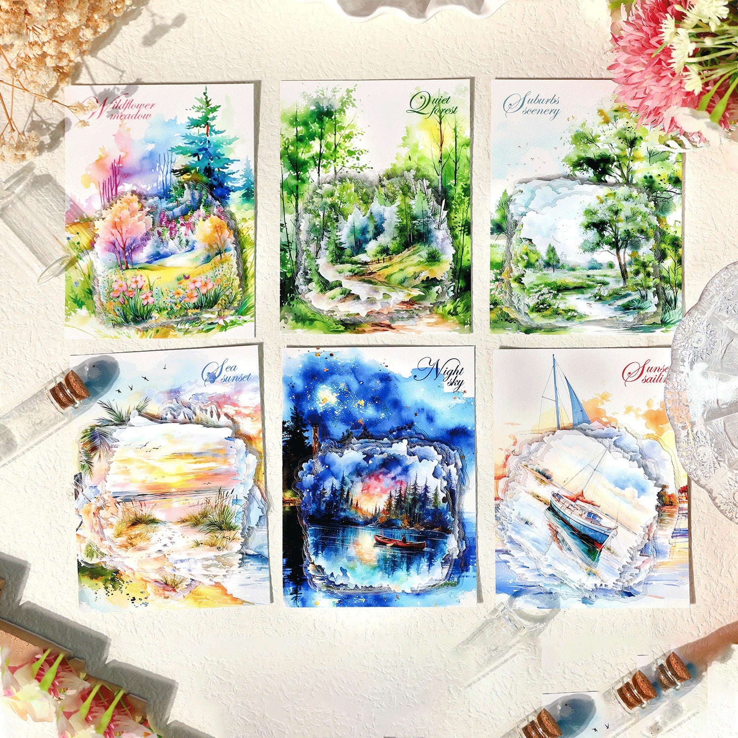 Ancient Forest PET Sticker Pack - Travel Scenery Series, Beach Sunset, 20 Pcs - ViktaShop
