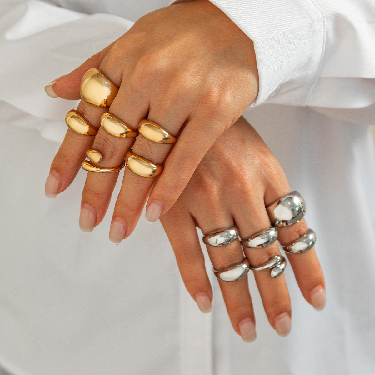 Vintage Minimalist Glossy Chunky Ring, 16 Options - ViktaShop
