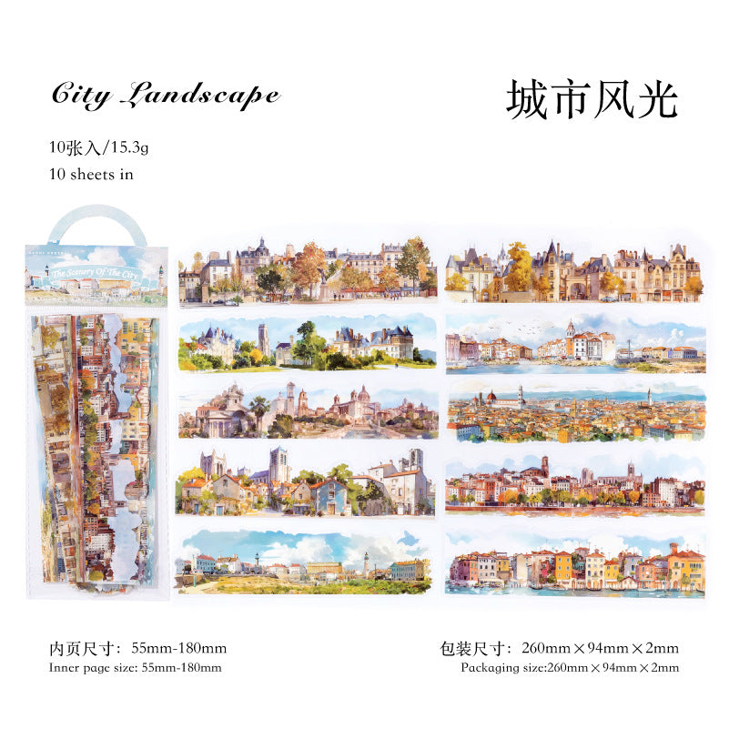 Sugar Poem PET White Ink Strip Sticker Pack - Nature Scenery Series, 10 Pcs - ViktaShop