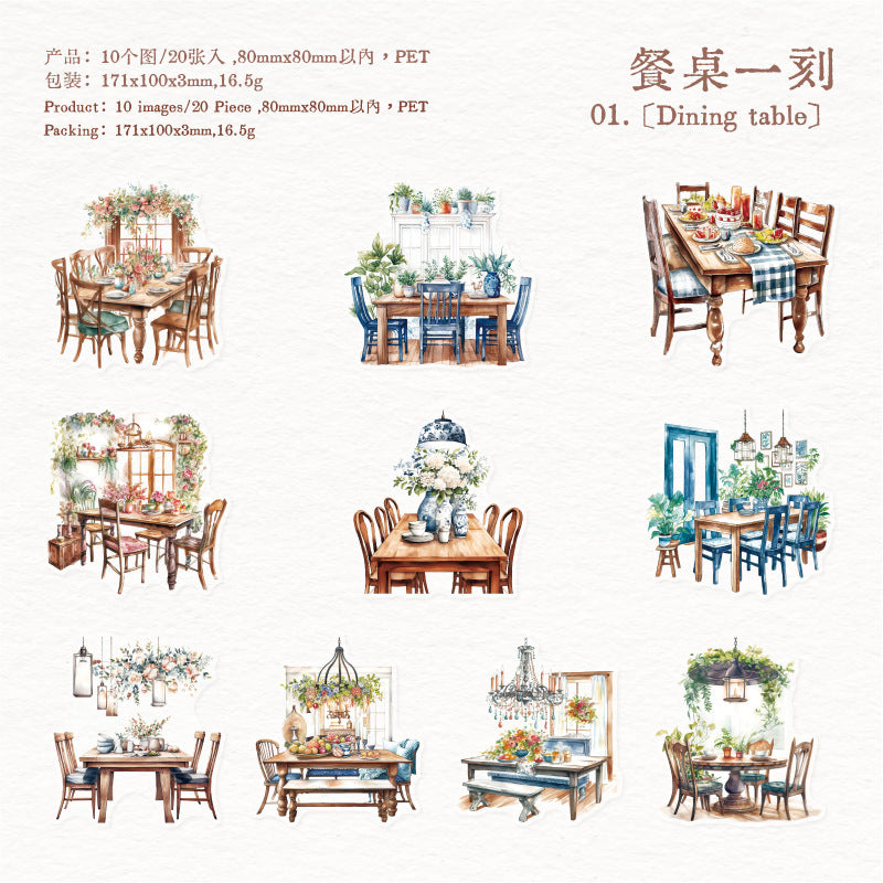 PET Sticker Pack - Daily Life Scenes, 20 Pcs - ViktaShop