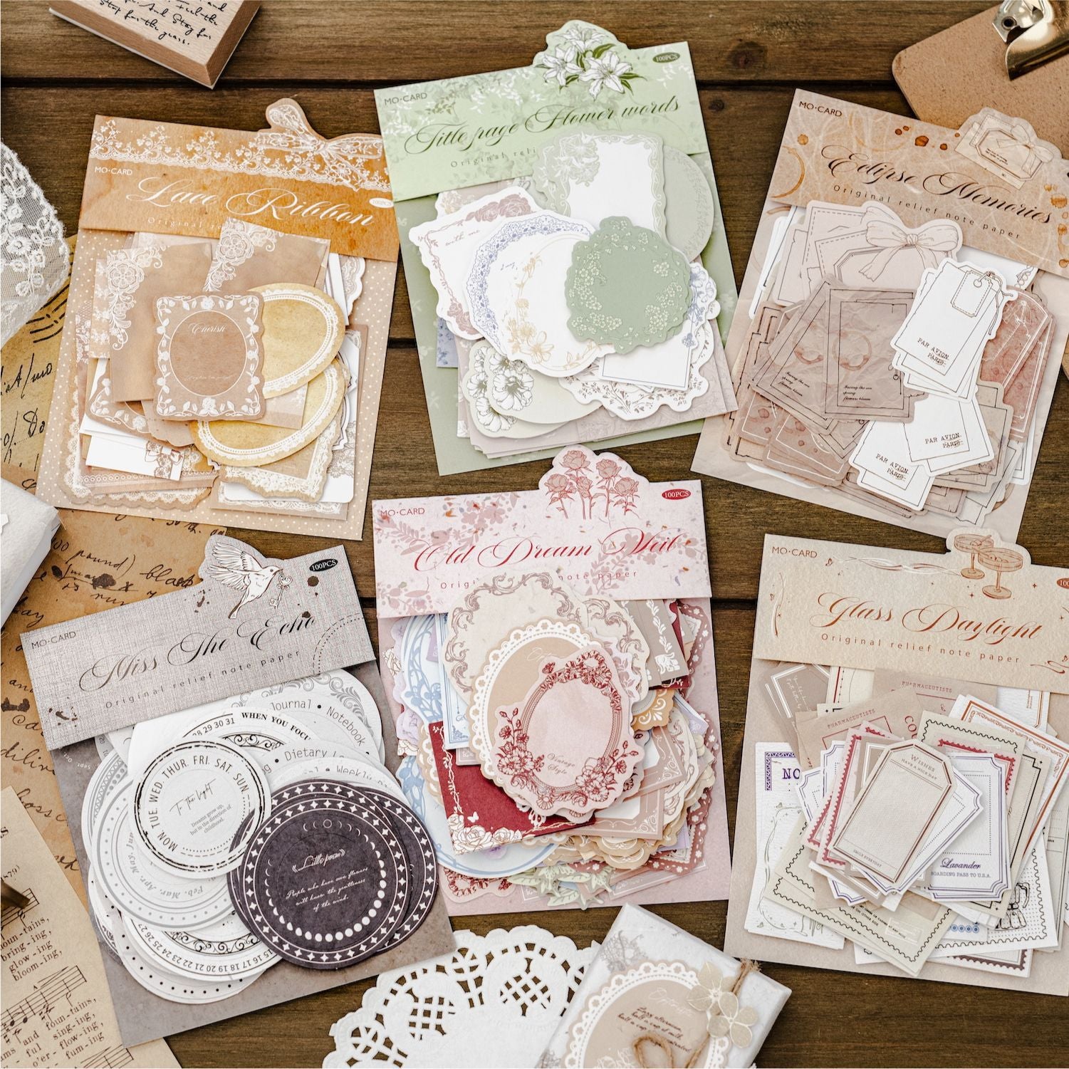 White Kraft Paper Relief Decoration - Night Wind Retro Notes, 6 Options - ViktaShop