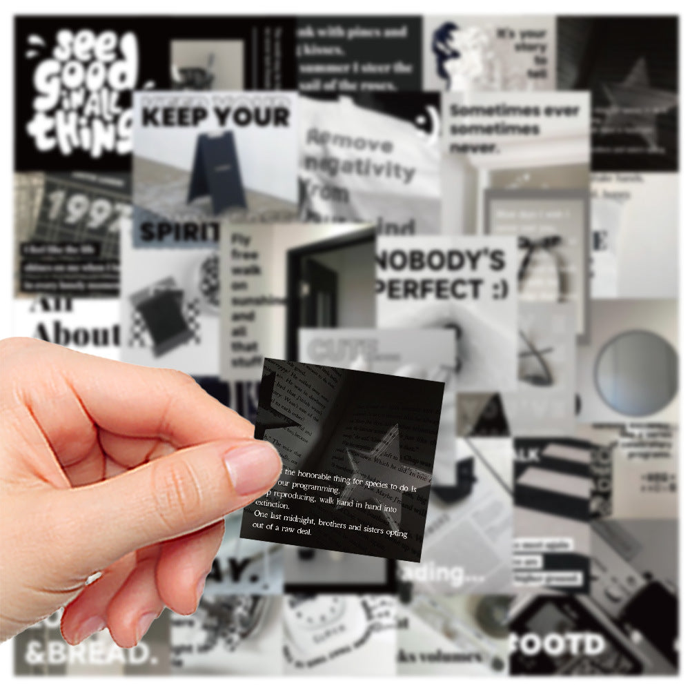 Black and White Cold Wind Stickers – Decorative Stickers, 30 Pcs - ViktaShop