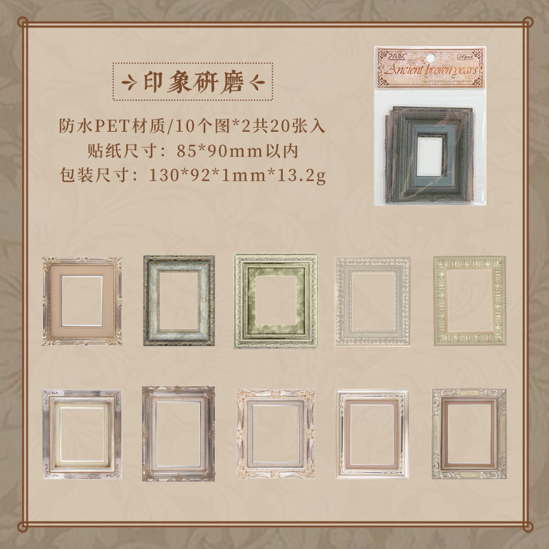 Antique Impression PET Stickers – Retro Frame & Border Design, 6 Options - ViktaShop