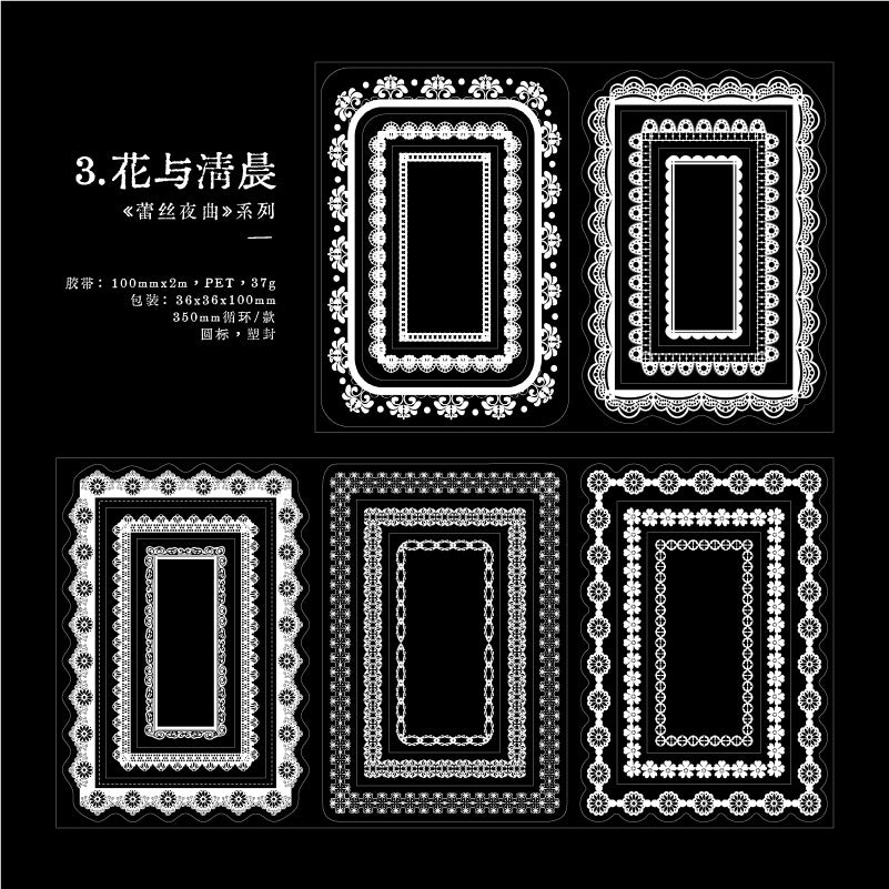 Lace Nocturne Series, Retro Border Decoration PET Tape, 6 Options - ViktaShop