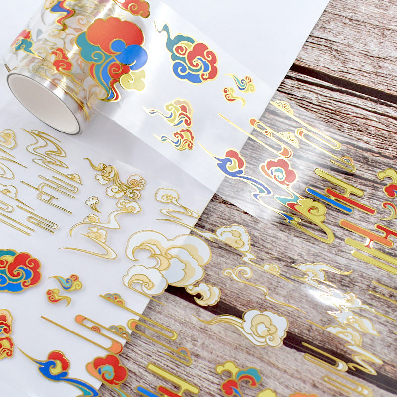 Ancient Style Bamboo PET Tape – Laser Bronzing, Flowers, DIY Collage - 2m - ViktaShop