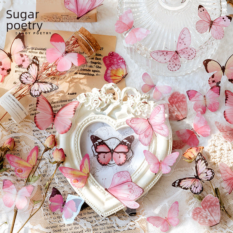 Vintage Butterfly PET Stickers, 40 Pcs