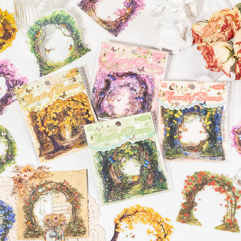 Leaf of the Court Series Plant & Bridge Collage PET Stickers, 4 Options - ViktaShop