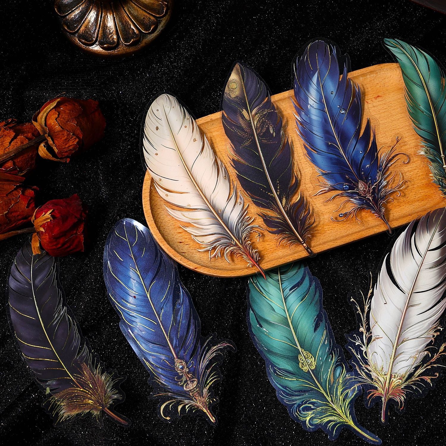 Ancient Forest PET Gilding Sticker Pack - Angel Feather Series, 5 Pcs - ViktaShop