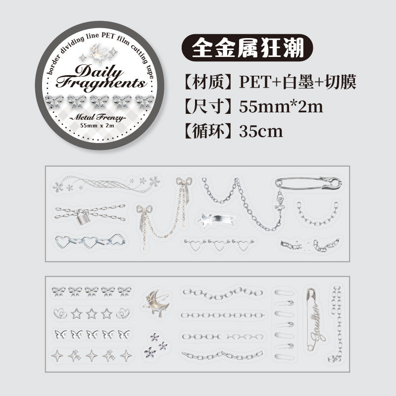 Fragments Daily Series – Border Split Line PET Tape, Retro Bow Design, 2m - ViktaShop