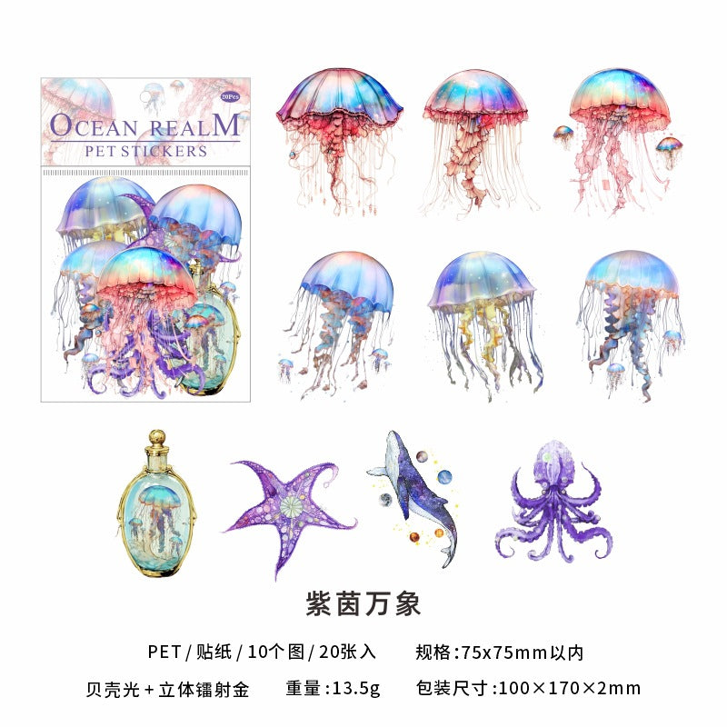 Ocean Land Series PET Stickers - Gilding Shell, Light Jellyfish, 20 Pcs - ViktaShop