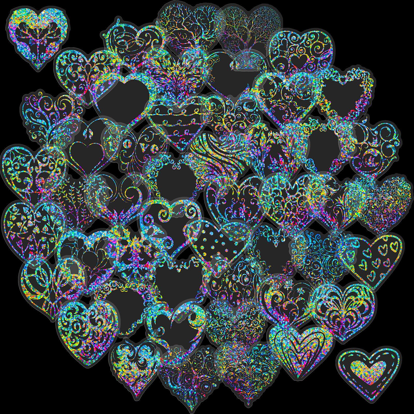Transparent Laser Love PET Stickers – Colorful Flowing Heart Series, 50 Pcs - ViktaShop