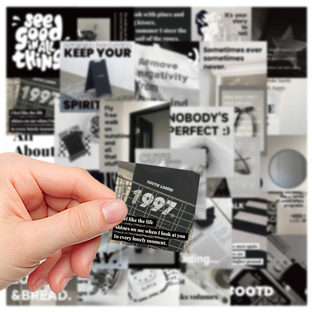 Black and White Cold Wind Stickers – Decorative Stickers, 30 Pcs - ViktaShop