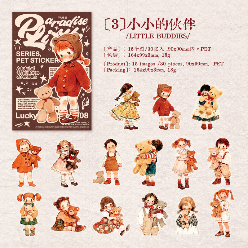 Small Paradise PET Stickers - Cute Little Girl Series, 30 Pcs - ViktaShop