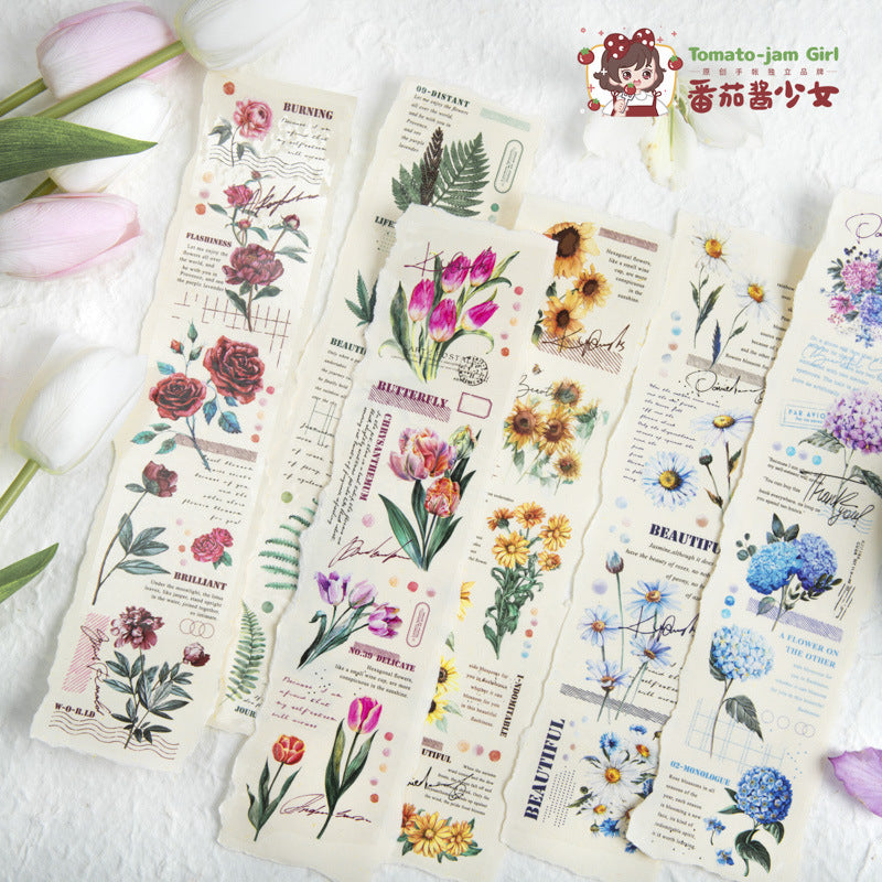 Rain Flowers Series, Watercolor Plants PET Tape, 6 Options - ViktaShop