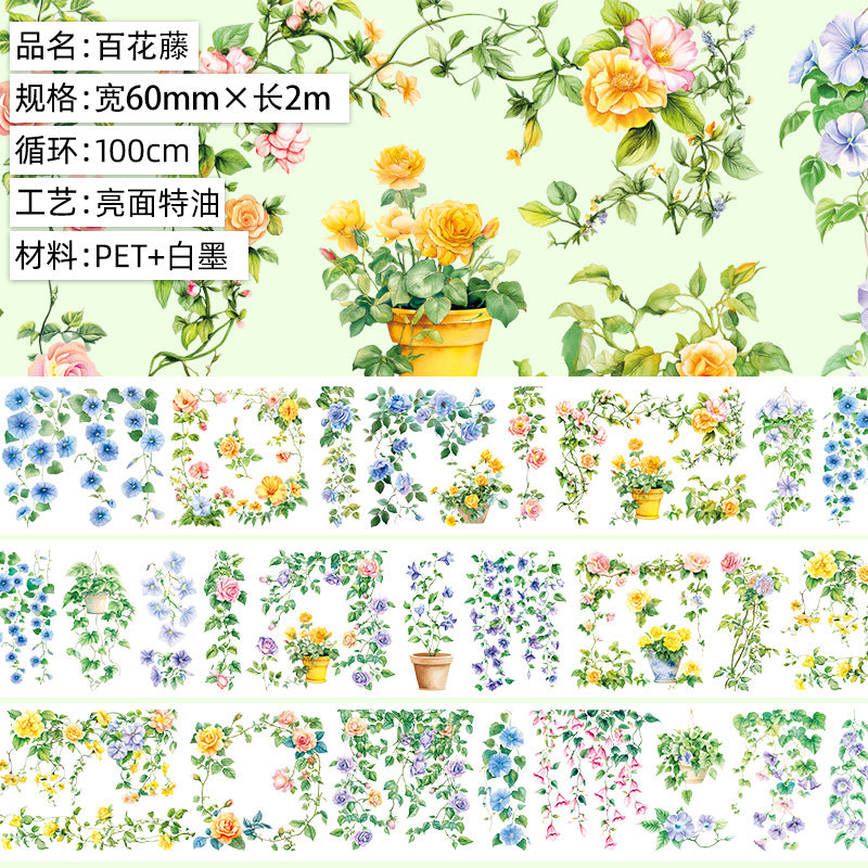 Retro Flower Hand Account Tape – Antique Material, PET Tape - 2m - ViktaShop