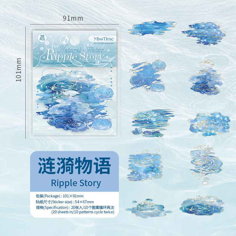 Natural Water Series PET Stickers - 20 Pcs