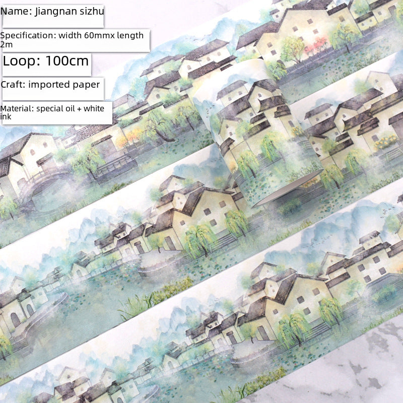 Vintage Landscape Scenery Tape - Retro Ancient Style Garden Culture - 2m - ViktaShop