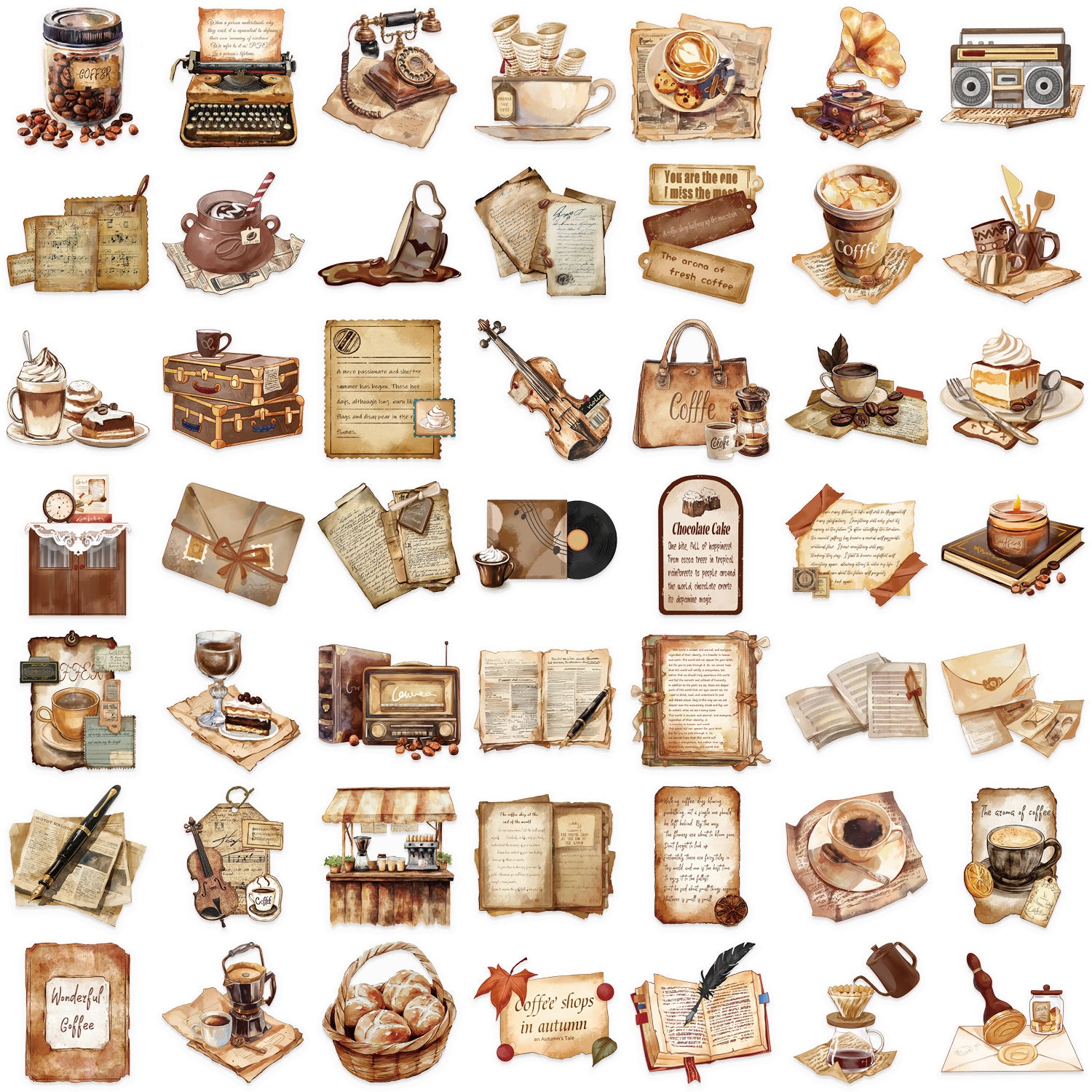 Retro Café Transparent PET Stickers - 50 Sheets - ViktaShop