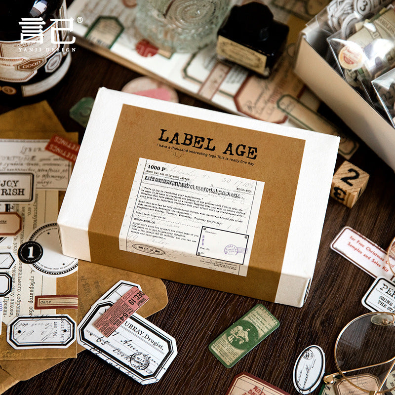 Sticker Material Package – Era Series Retro Label Journal Decoration, 1000 Pcs - ViktaShop