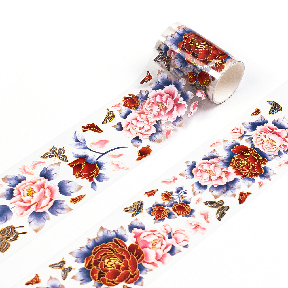 Ancient Style Bamboo PET Tape – Laser Bronzing, Flowers, DIY Collage - 2m - ViktaShop