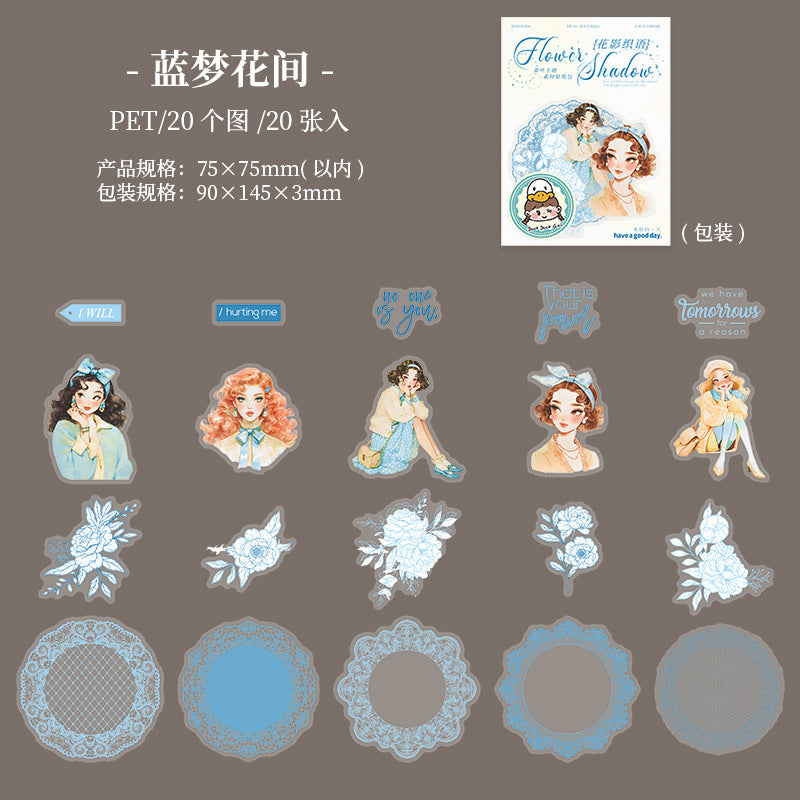 Sticker Pack – Lace Theme Flower Shadow Weaving Language Series, 20 Pcs - ViktaShop