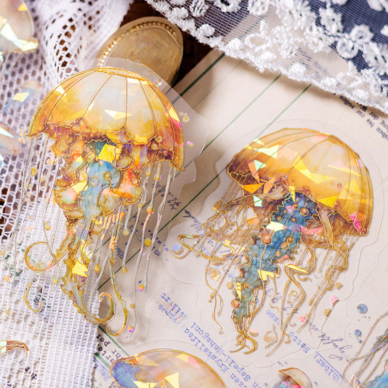 Ocean Land Series PET Stickers - Gilding Shell, Light Jellyfish, 20 Pcs - ViktaShop