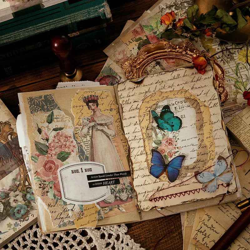 Vintage Material Paper Book of Retro Scrapbooking Paper, 100 Sheets
