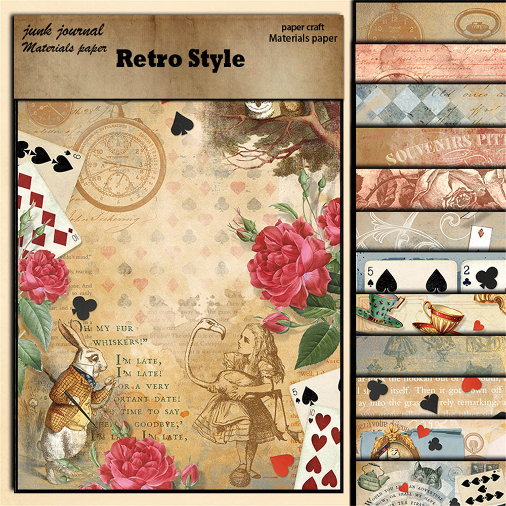 Retro Collage Paper Pack – Magic Alice European & American Style, 12 Pcs - ViktaShop