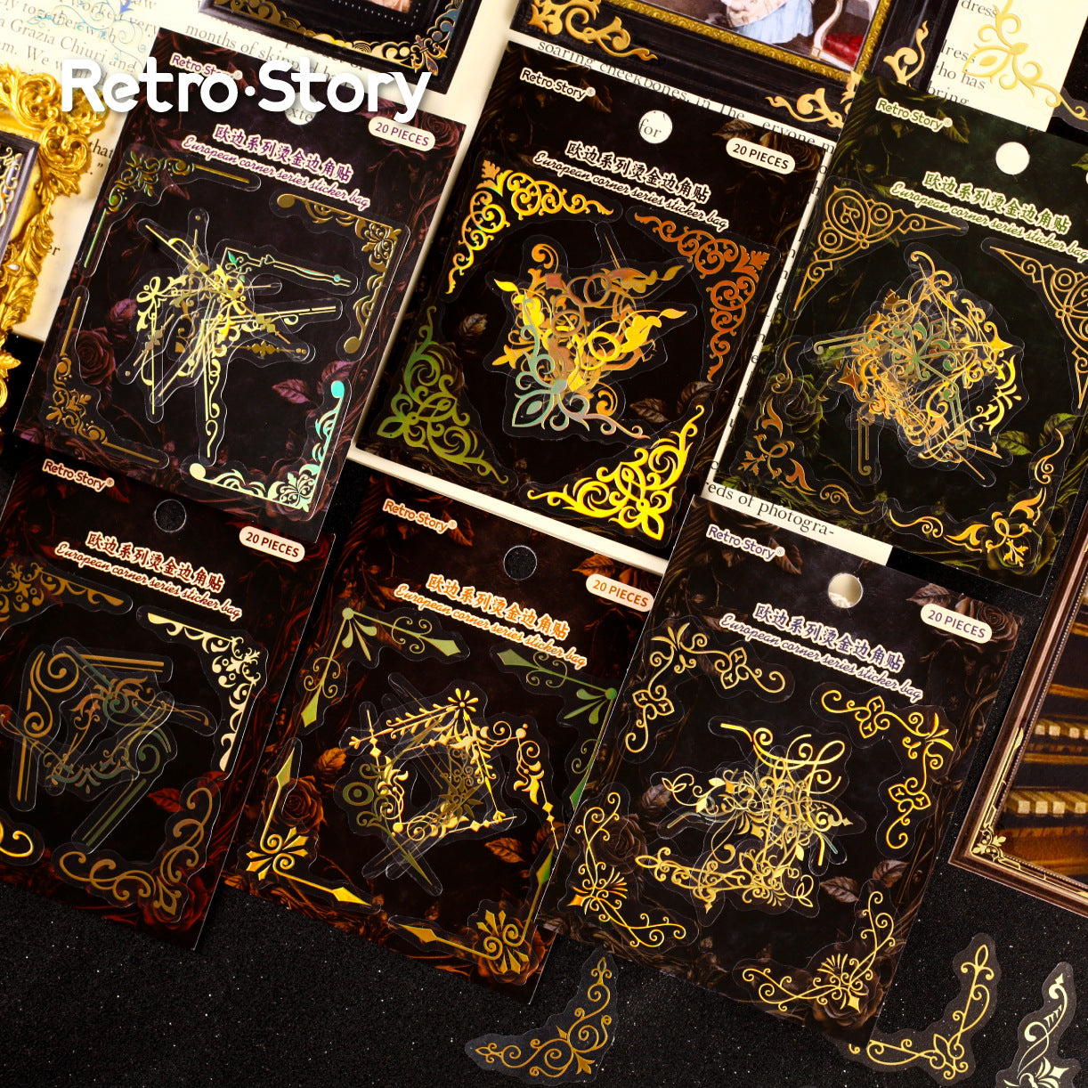 Gold Stamping PET Corner Stickers, 20 Pcs - ViktaShop